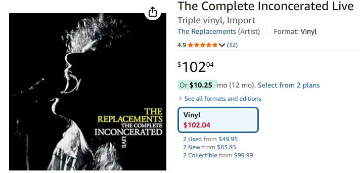 Replacements Inconcerated Lp Vinyl
